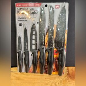 NIB Granite Stone 6 Piece Nutri-Blade Knife Set As Seen On T.V Ceramic Nonstick